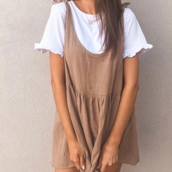 knee length dresses for ladies Beige Drop Waist Dress – Frillu